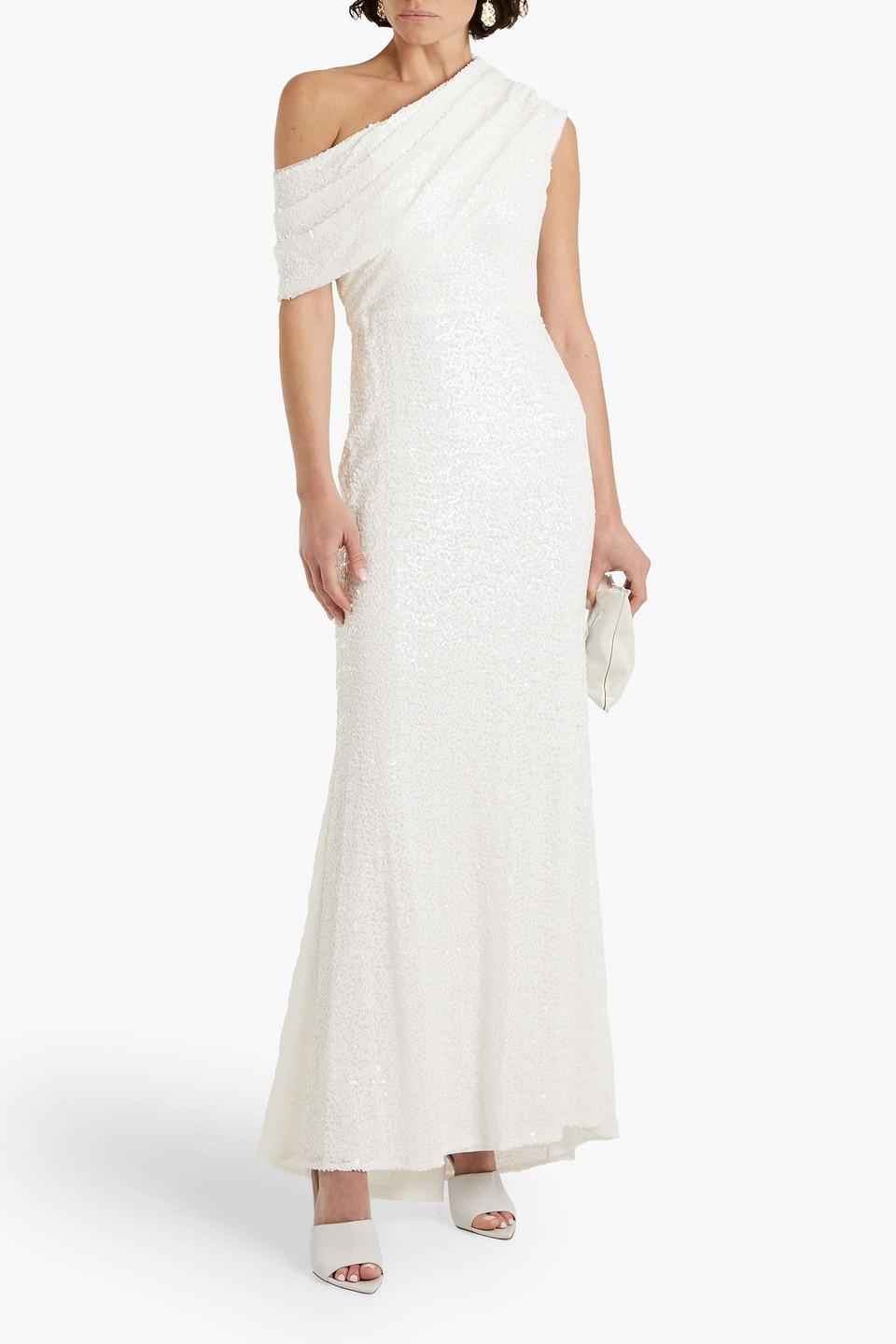 Badgley mischka one discount shoulder evening gown