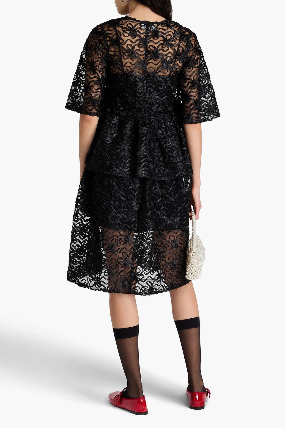 Ganni Appliqud Tulle Dress in Black | Lyst Ganni Appliqud Tulle Dress in Black | Lyst