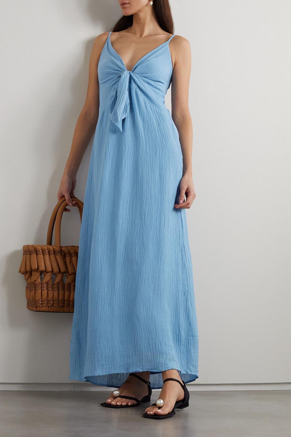 Faithfull the Brand Verona Twist-front Crinkled Linen-blend Midi Dress in  Blue | Lyst