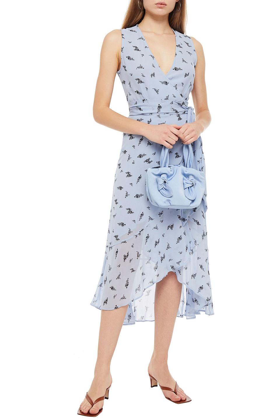 hvorfor spin væske Ganni Ruffled Floral-print Georgette Midi Wrap Dress in Blue | Lyst