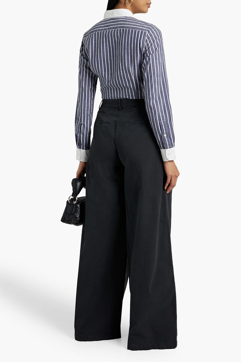 Nili Lotan Dillon Pleated Stretch cotton Twill Wide leg Pants in Black Lyst UK