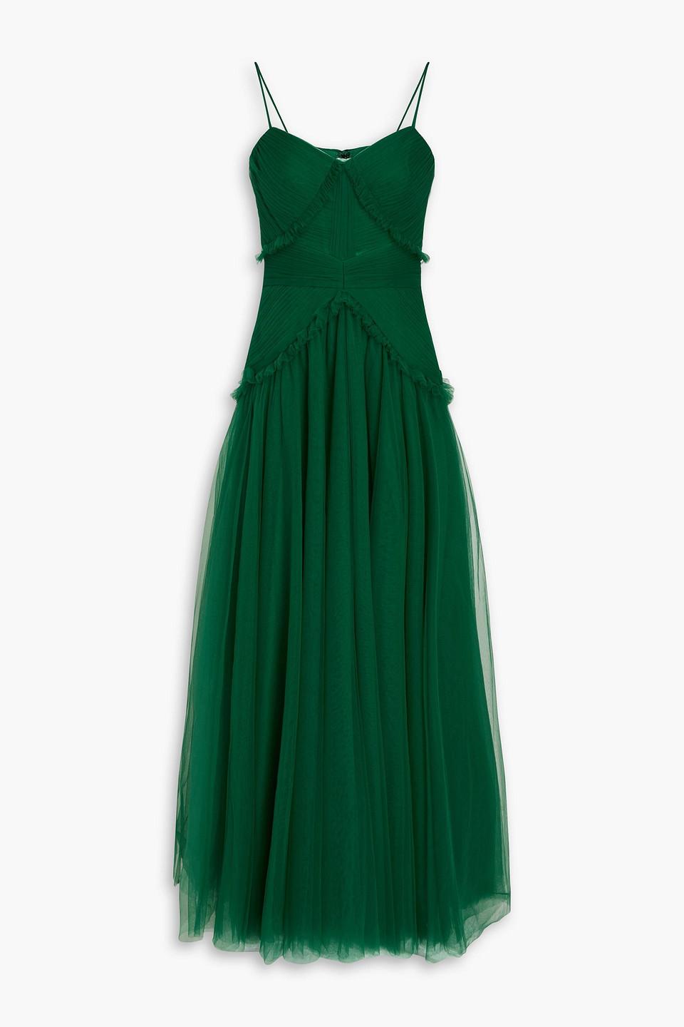 Zac Posen Pleated Tulle Gown in Green | Lyst