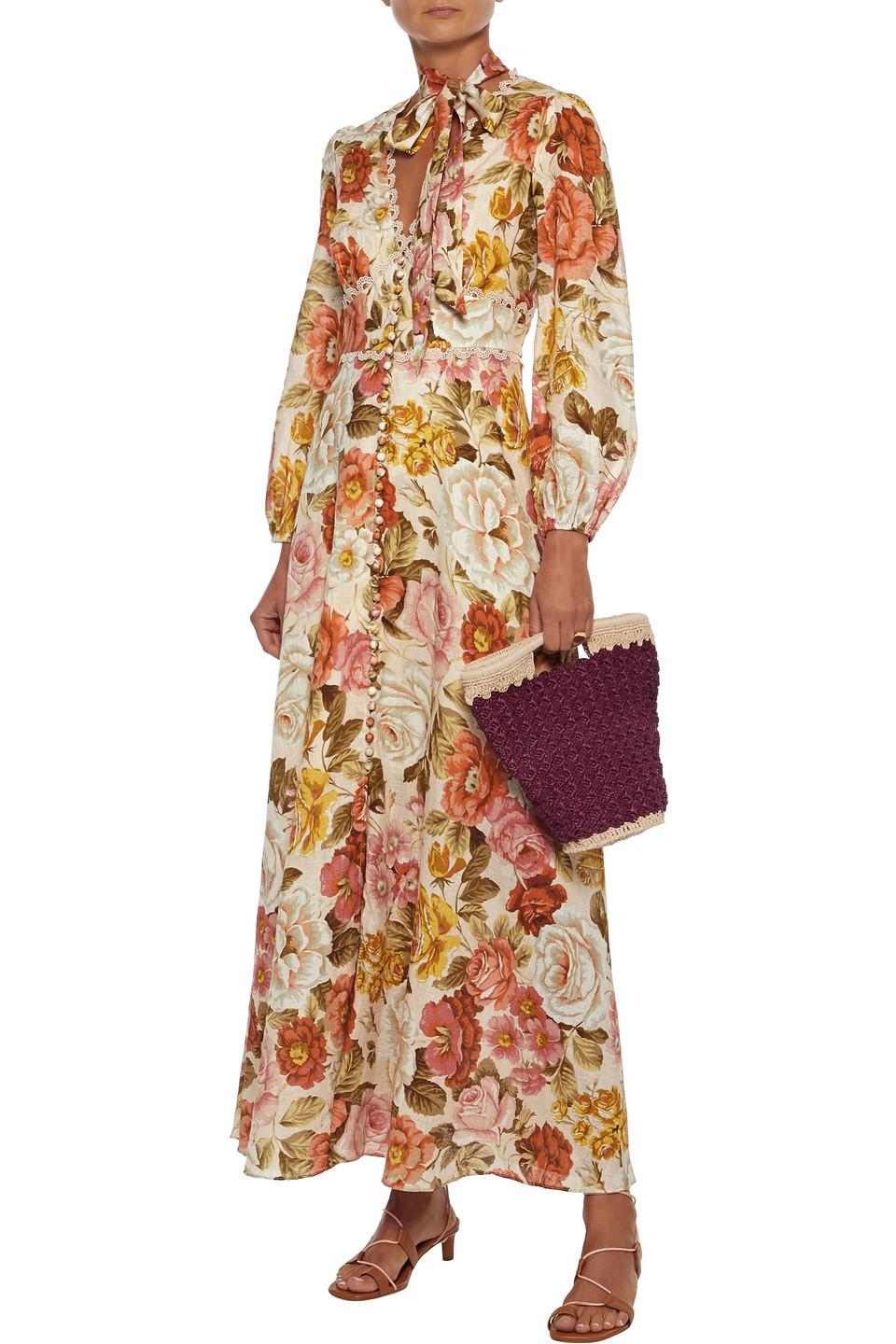 zimmermann bonita long sleeve dress Zimmermann Bonita Long-sleeve Floral Linen Dress