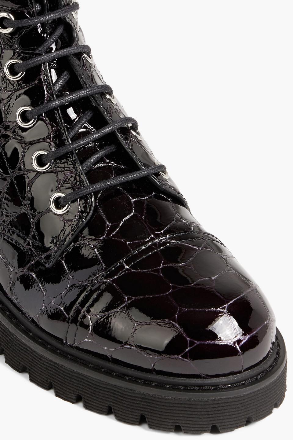 Giuseppe Zanotti Thora Croc-effect Patent-leather Combat Boots in Black |  Lyst