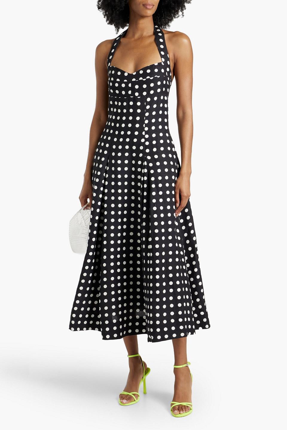 Nicholas Polka-dot Linen-blend Halterneck Midi Dress in Black | Lyst