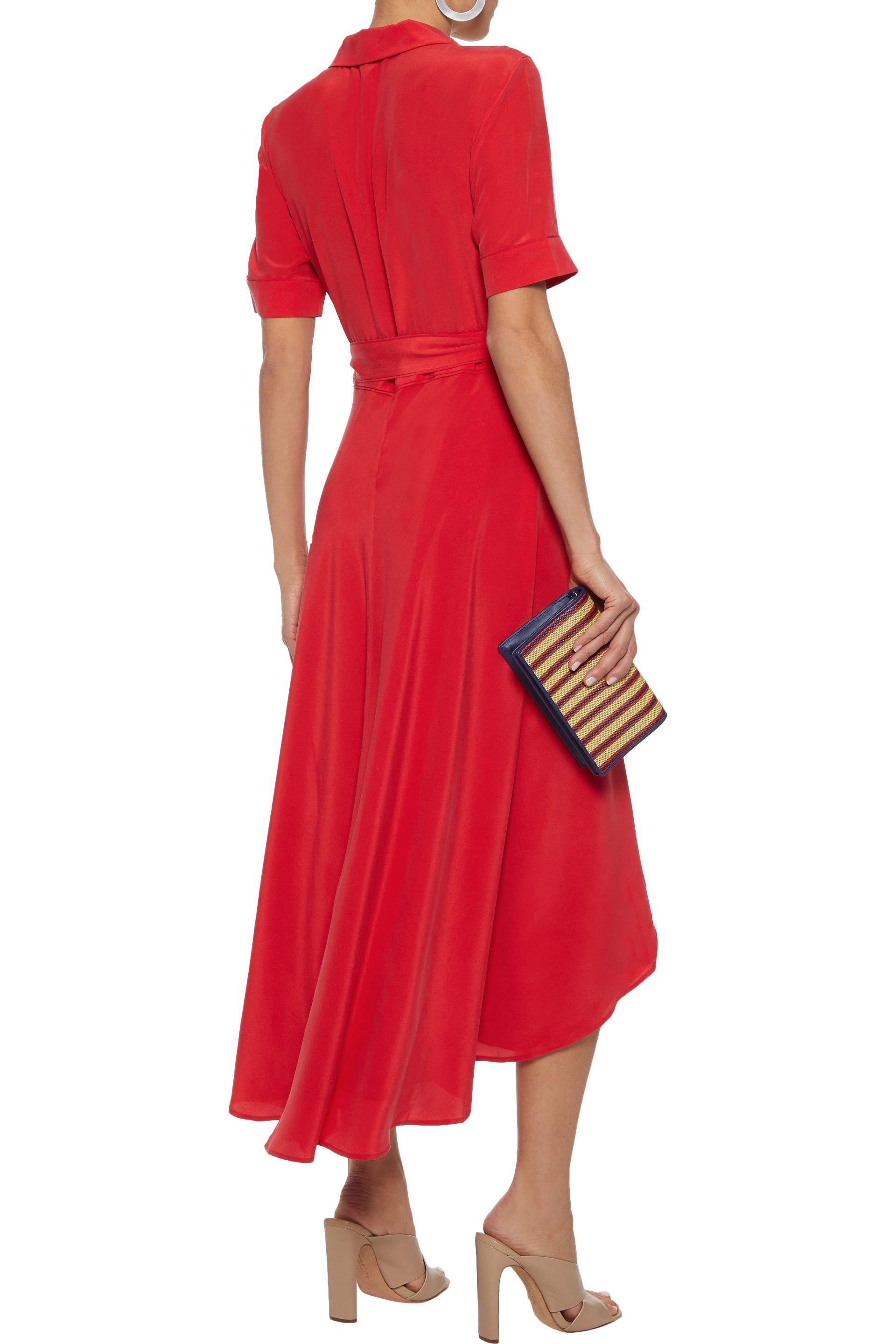 Equipment Imogene Washed-silk Midi Wrap Dress Tomato Red | Lyst