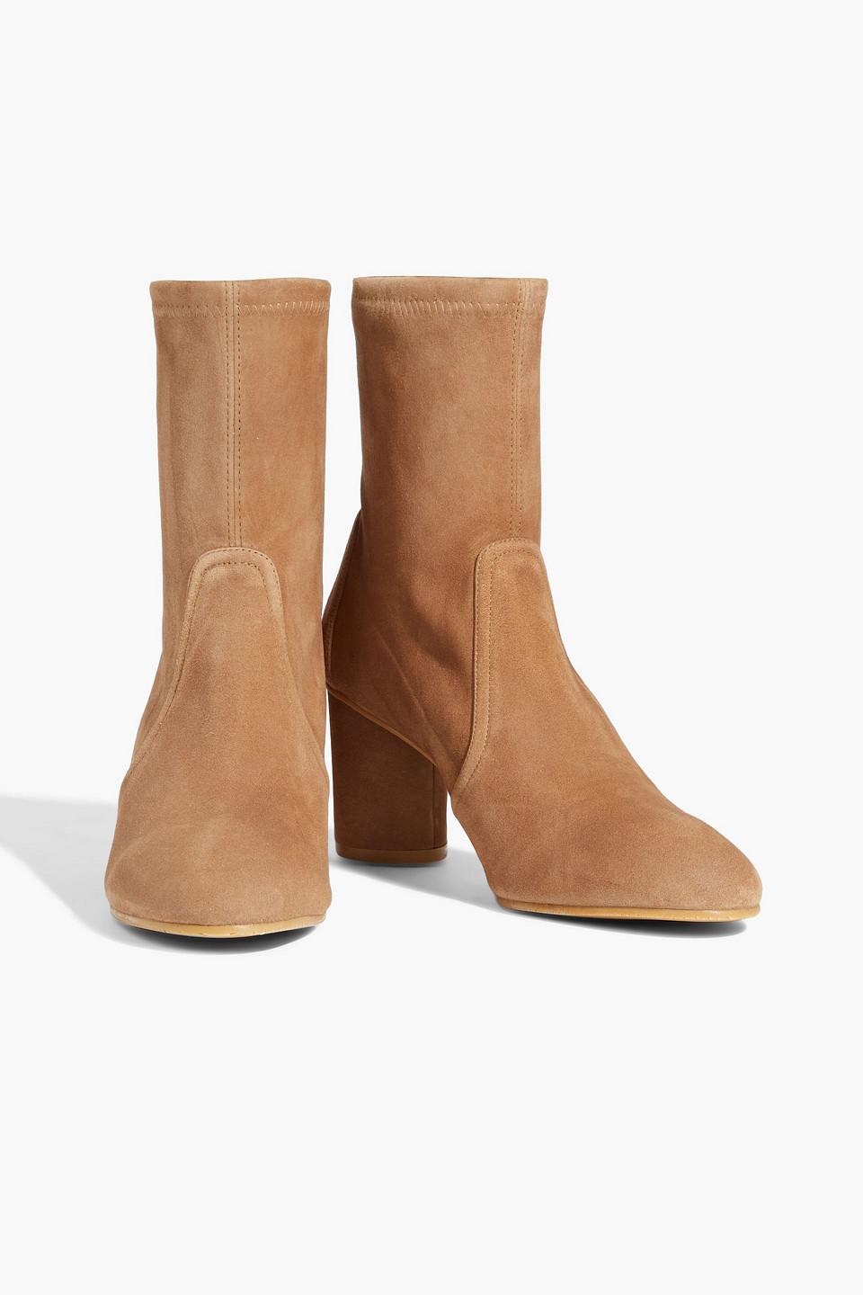 Stuart Weitzman Margot 75 Stretch-suede Sock Boots in Natural | Lyst