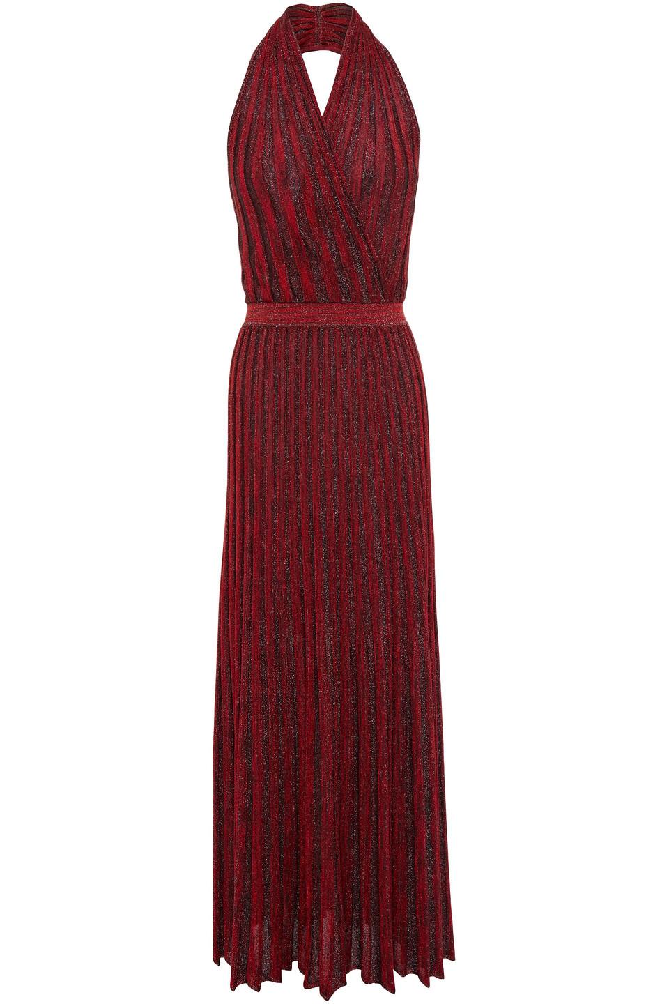 Ingen skive kabine Missoni Wrap-effect Metallic Ribbed-knit Halterneck Midi Dress in Red | Lyst