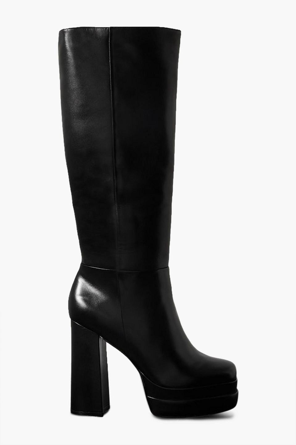Porte Paire Leather Platform Knee Boots in Black Lyst UK
