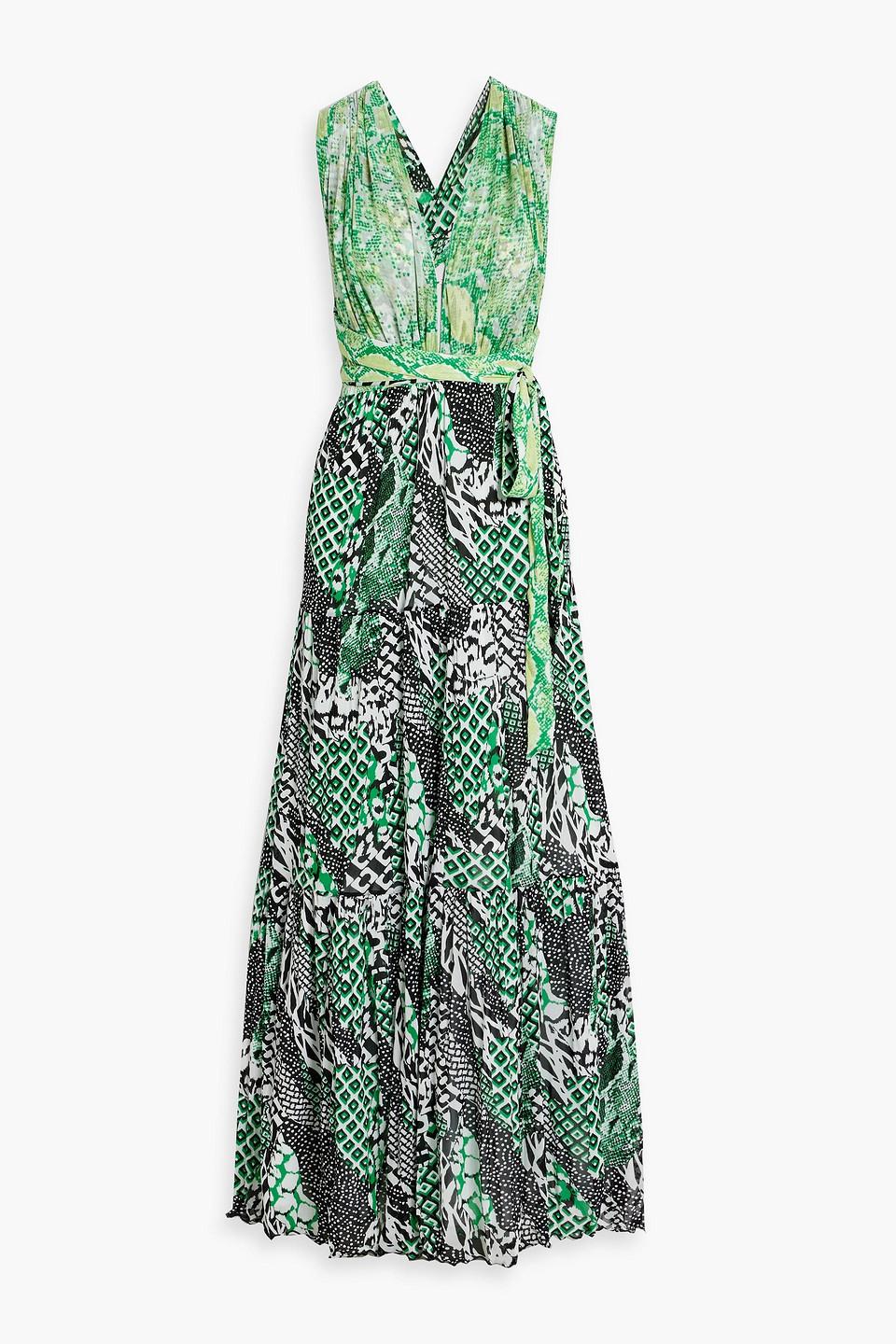 slim fit dress slacks 2Pcs Green Snake Print Maxi Dress Set main image 1