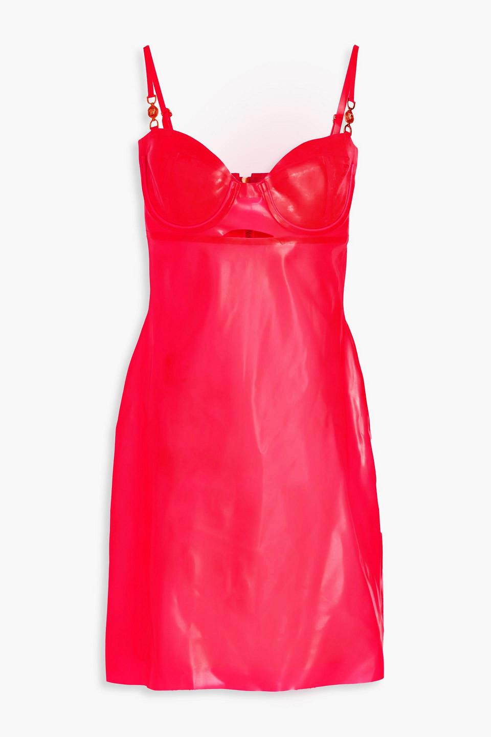 fitted lace wedding dress Mew Mews Taron Strapless Heart Leather Mini Dress in Red main image 0