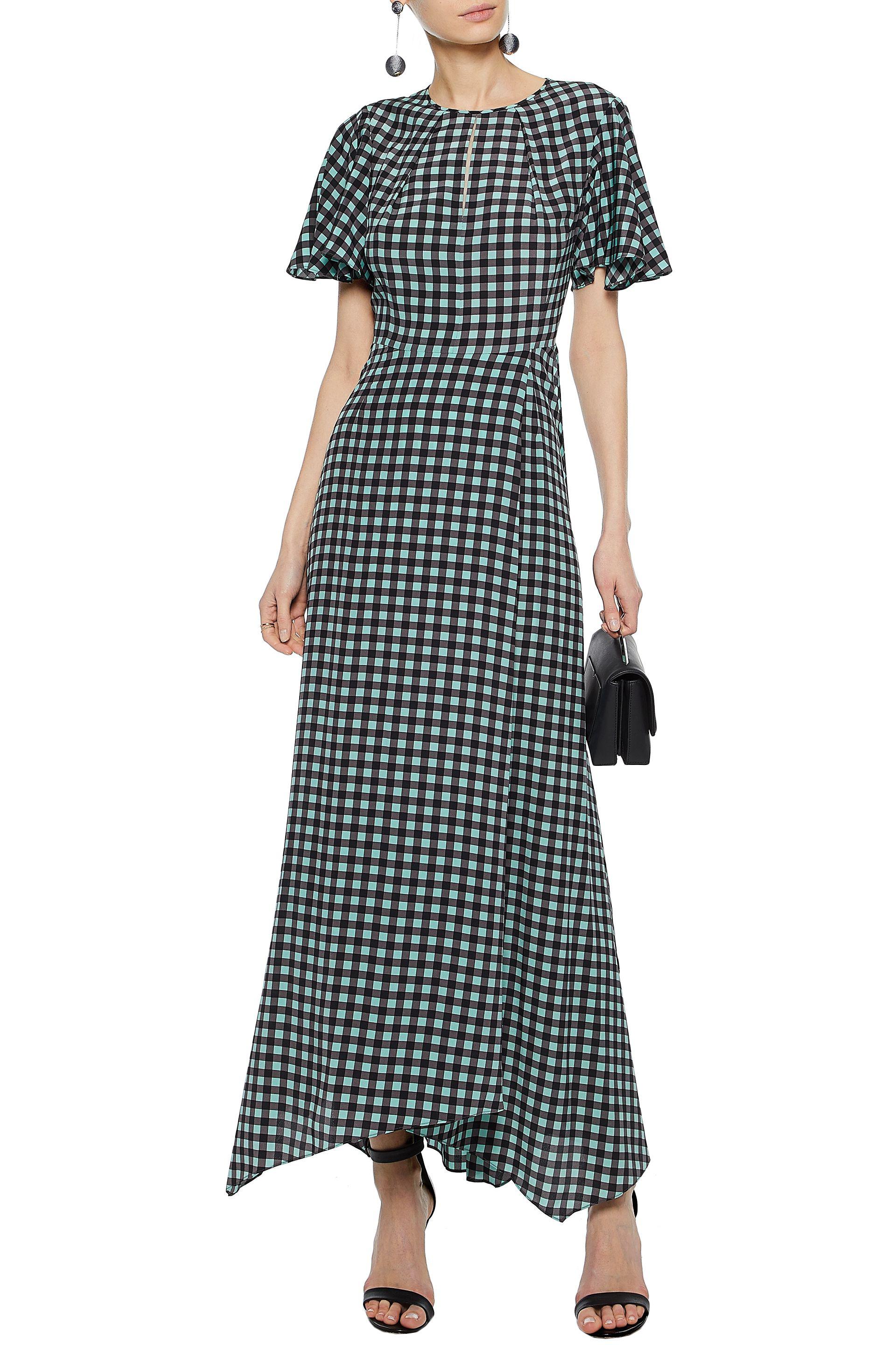 Diane von Furstenberg Cutout Gingham Silk Maxi Dress in Light Green ...