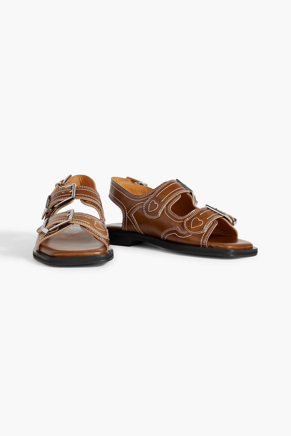 Ganni Leather Slingback Sandals in Brown | Lyst