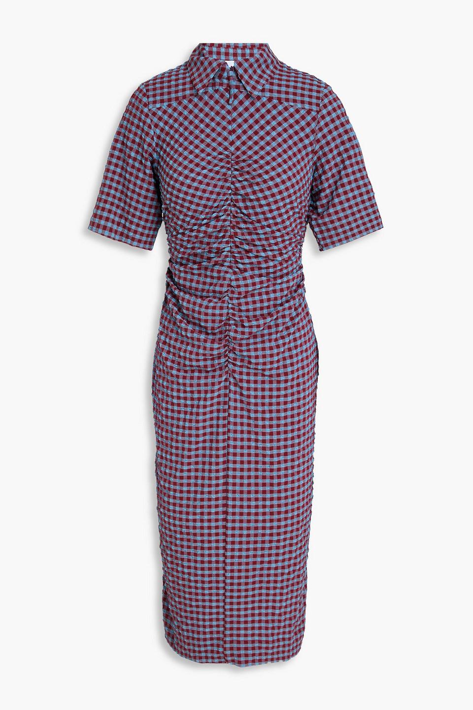 ganni purple seersucker dress GANNI Purple Seersucker Midi Dress GANNI