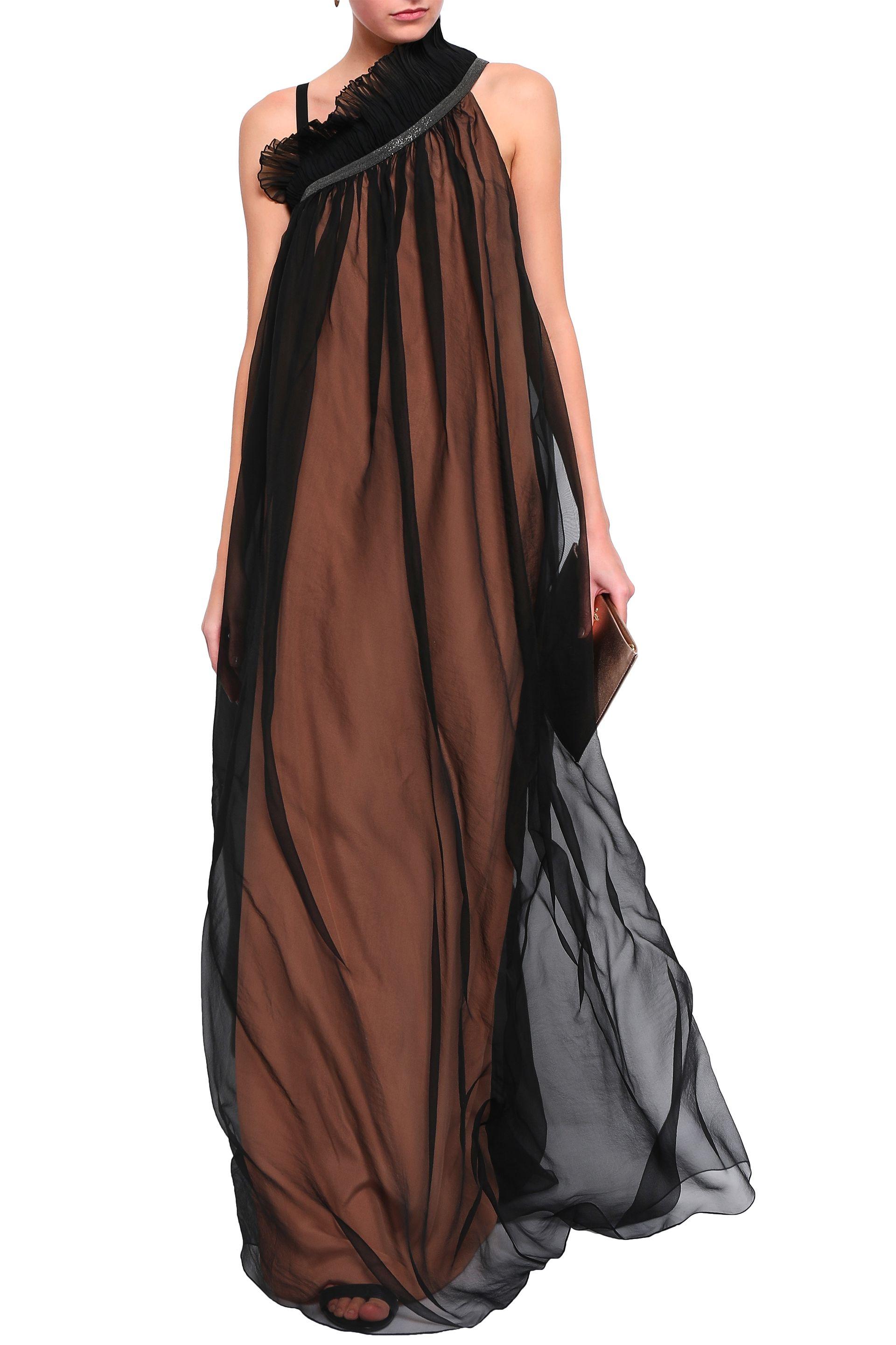 Brunello Cucinelli Bead-embellished Silk-organza Gown Black | Lyst