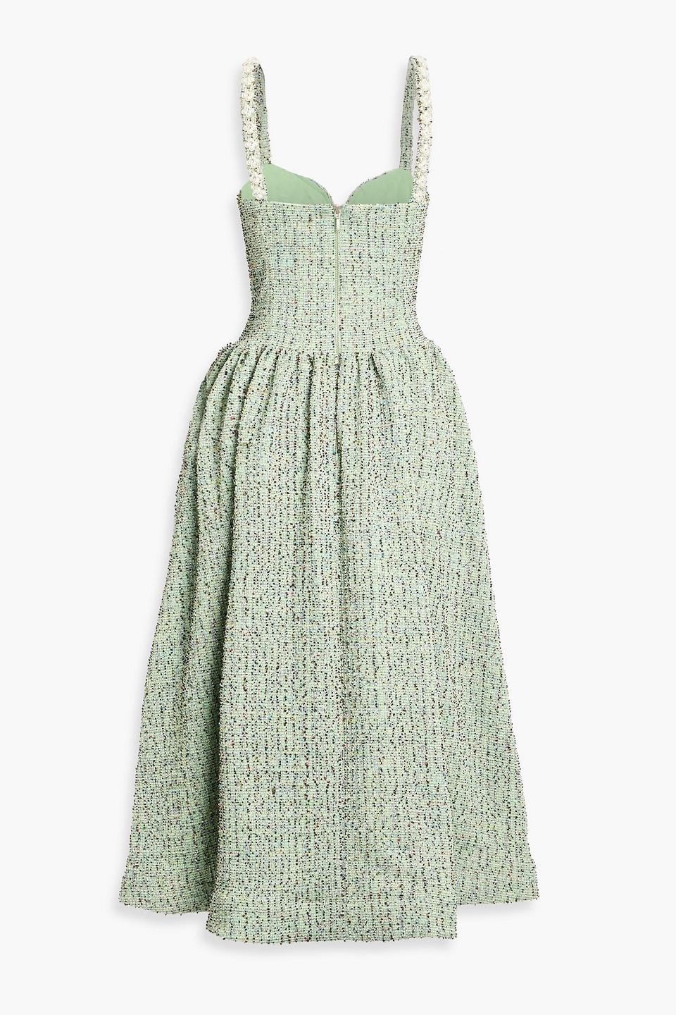 navy blue and green combination dress Plunging Fringe Midi Dress main image 1