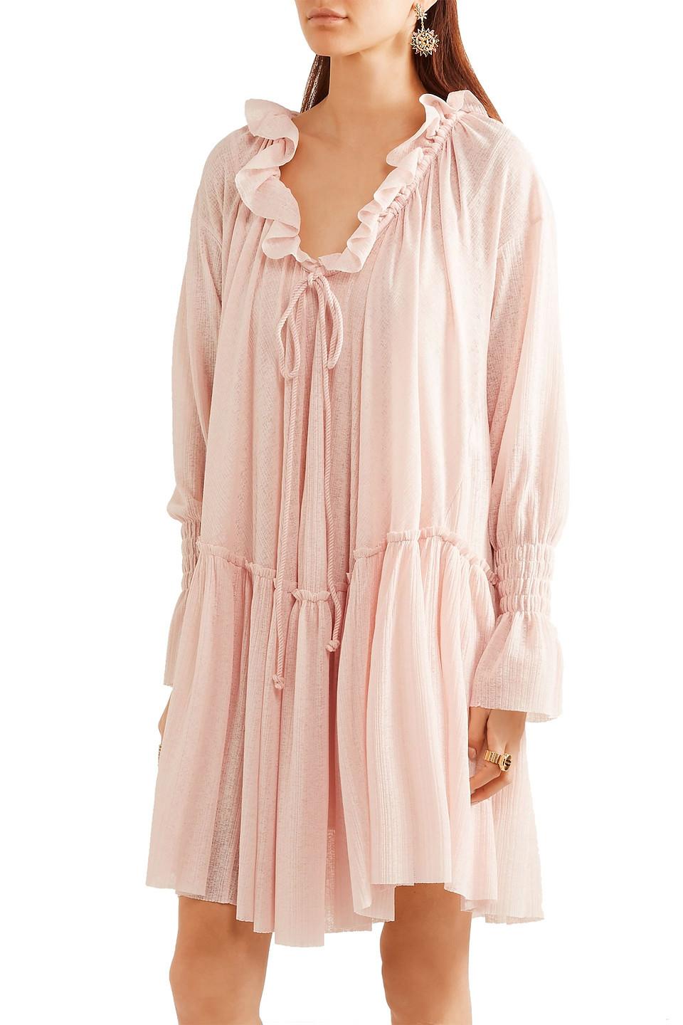 See By Chloé See By Chloé Bow-detailed Ruffle-trimmed Gauze Dress 