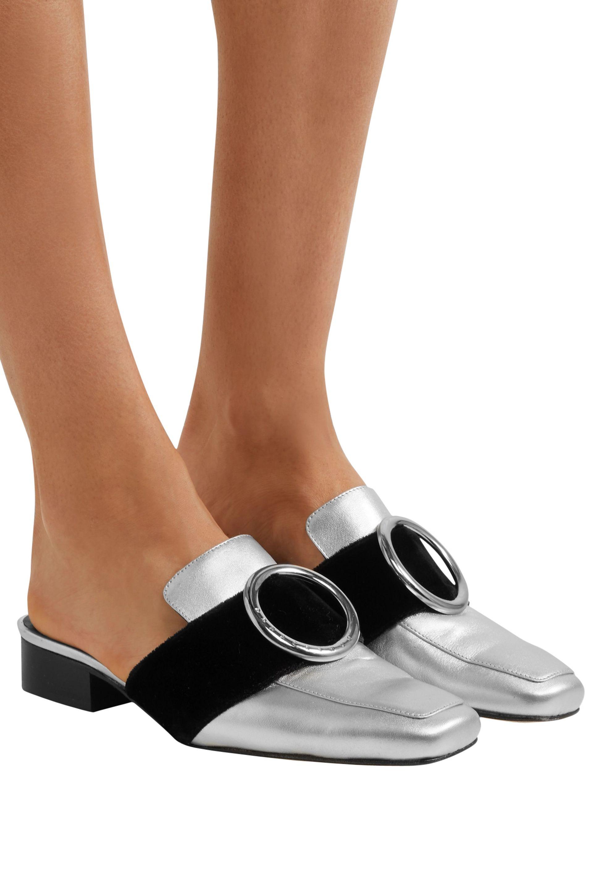 Dorateymur Embellished Velvettrimmed Metallic Leather Mules Silver Lyst
