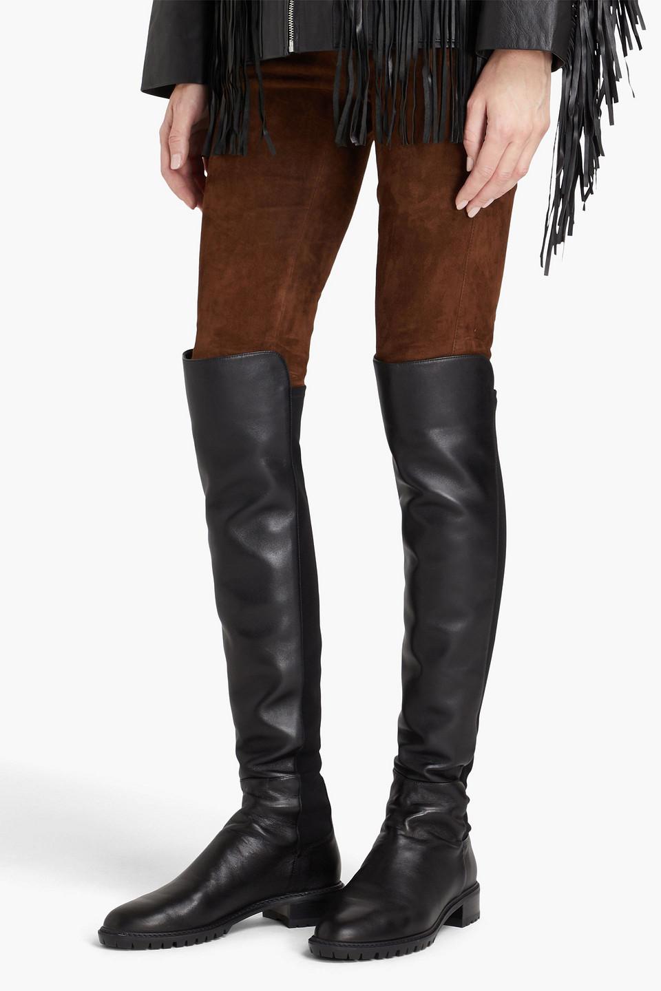 Stuart Weitzman Keelan Leather And Neoprene Over-the-knee Boots in Black |  Lyst