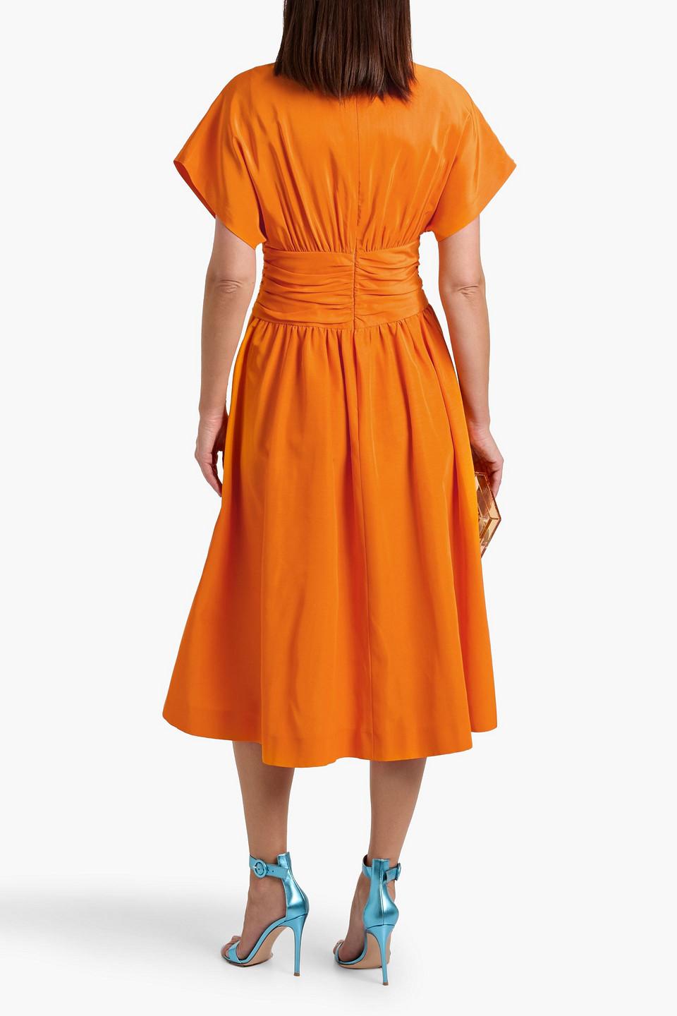 carolina herrera dress orange Carolina Herrera Vintage Gathered Bicolour Midi Dress | Orange