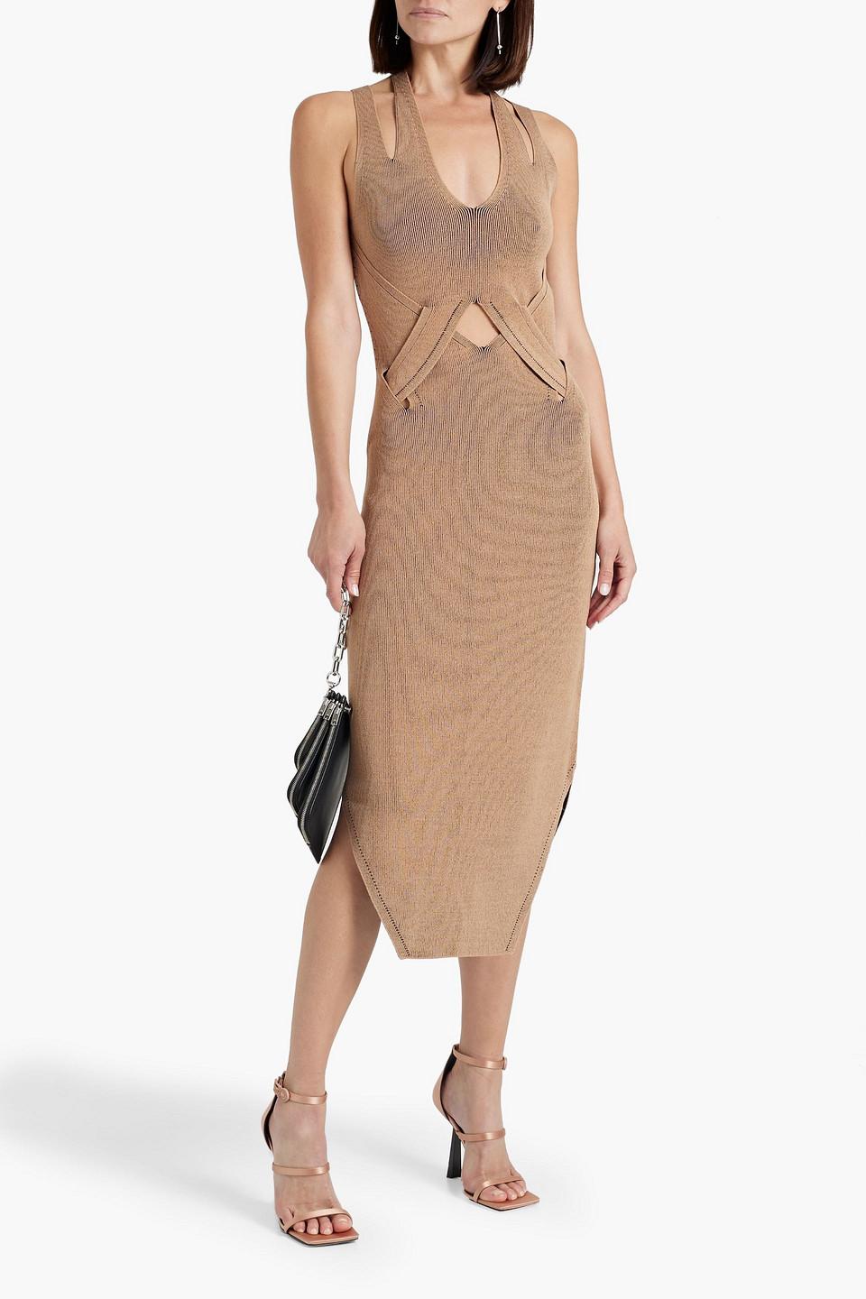 Dion Lee Cutout Ribbed-knit Halterneck Midi Dress in Natural | Lyst