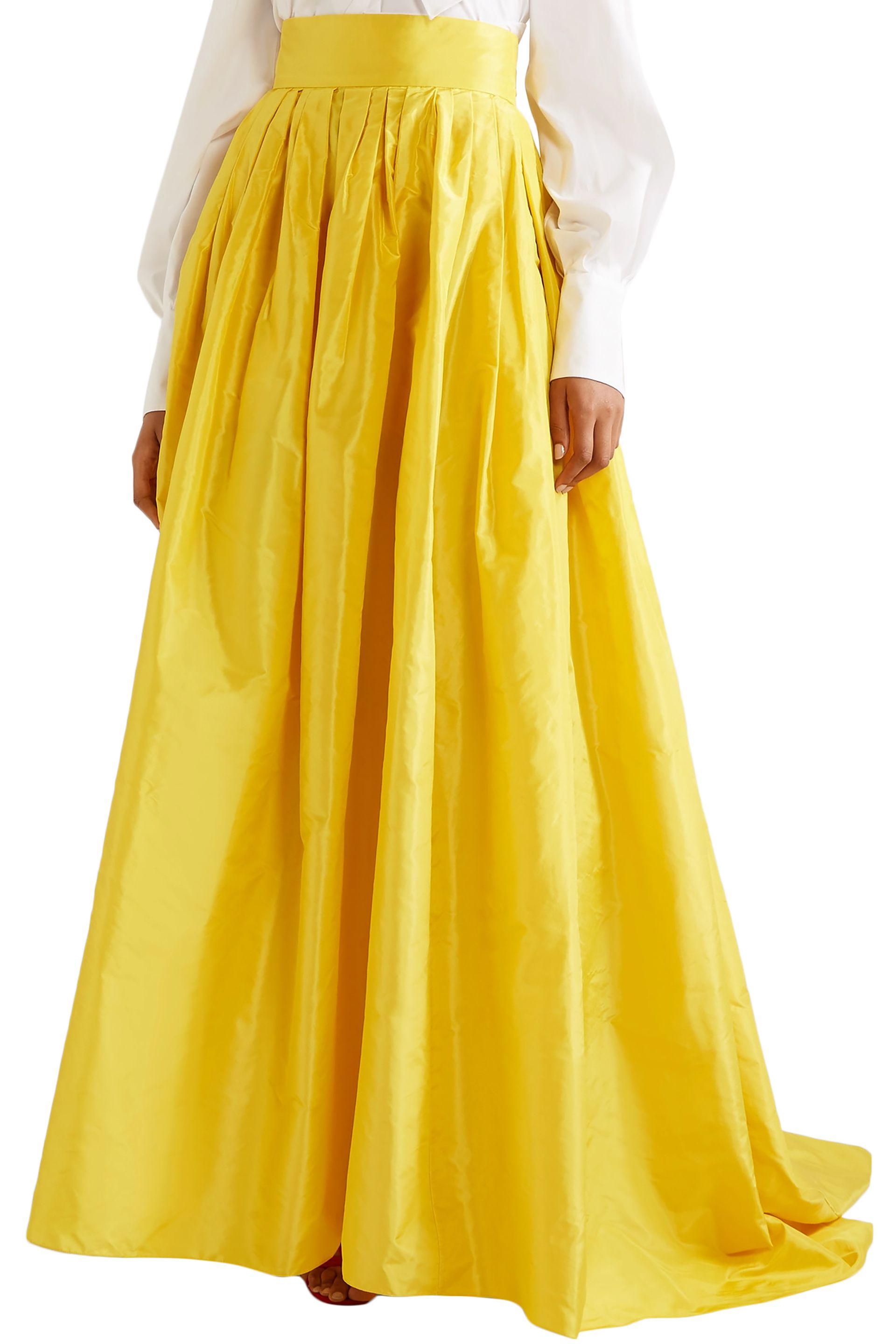 Carolina Herrera Flared Pleated Silk-taffeta Maxi Skirt Yellow - Lyst