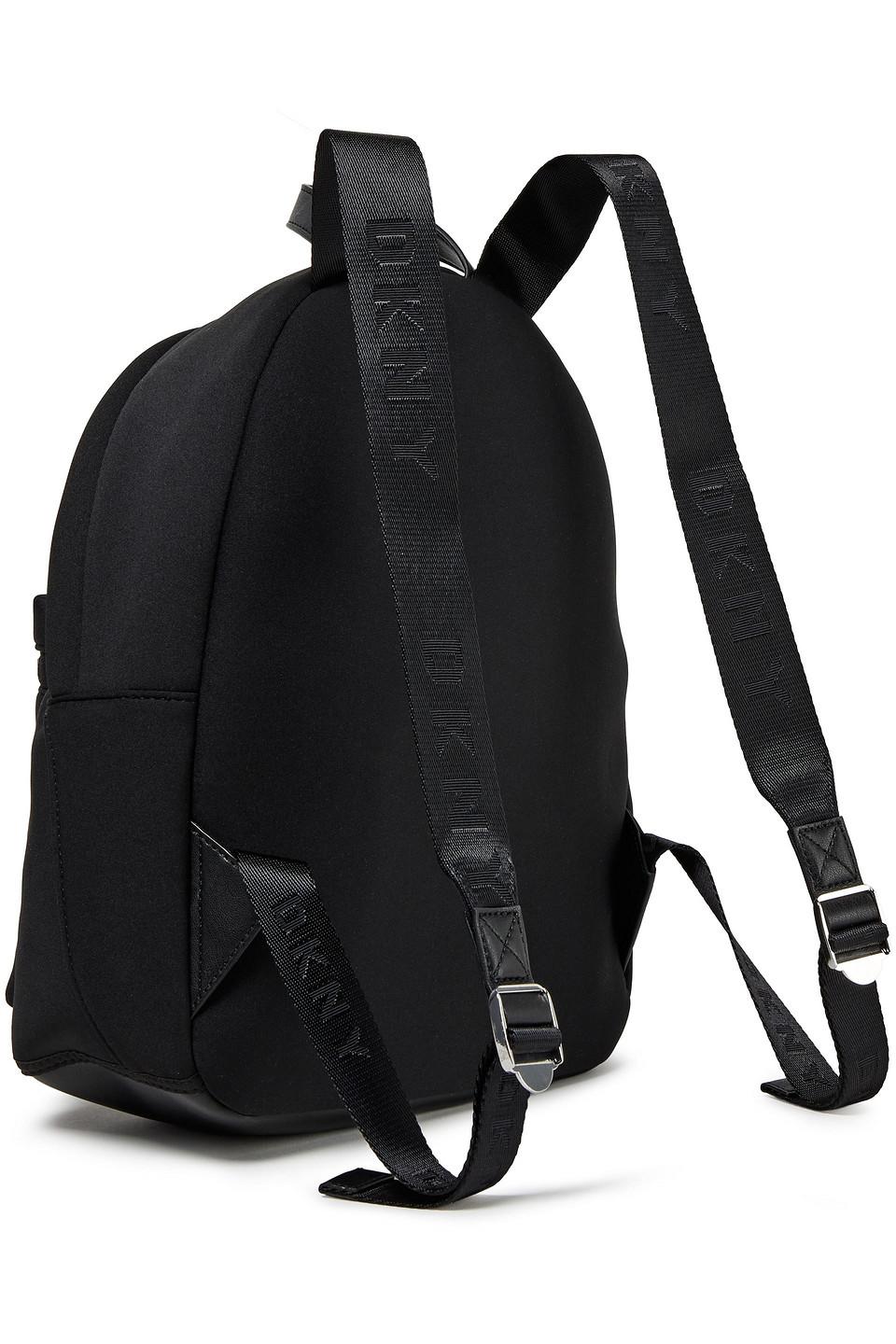 DKNY Faux Leather trimmed Logo print Neoprene Backpack in Black Lyst UK