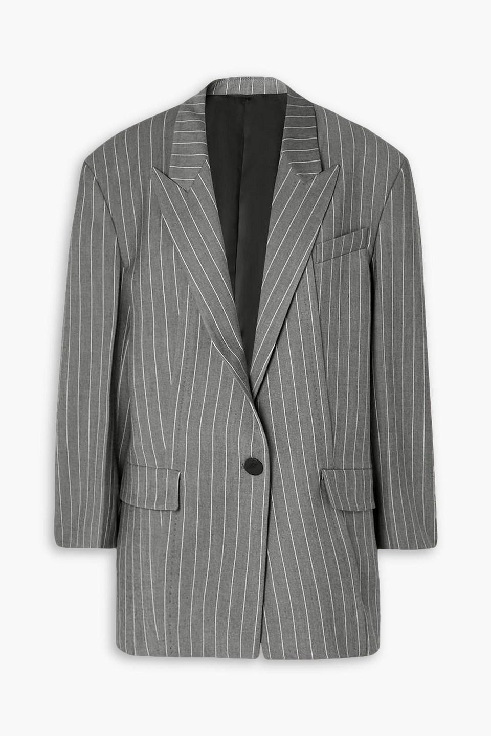 The Attico Glen Oversized Pinstriped Woven Blazer in Grey