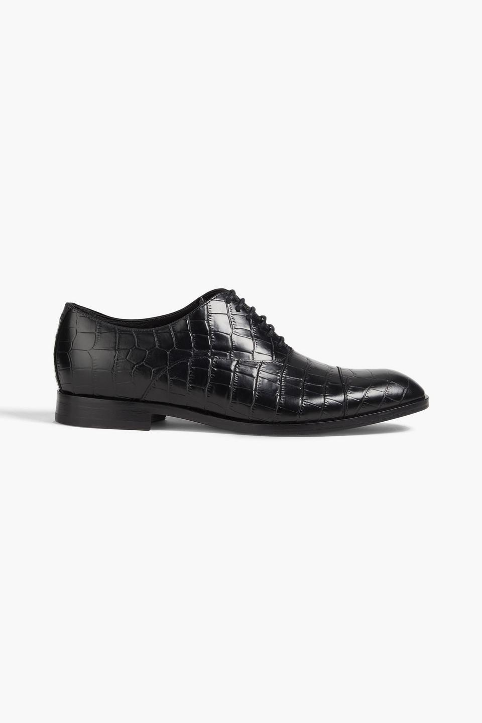 Emporio Armani Croc-effect Leather Oxford Shoes in Black for Men