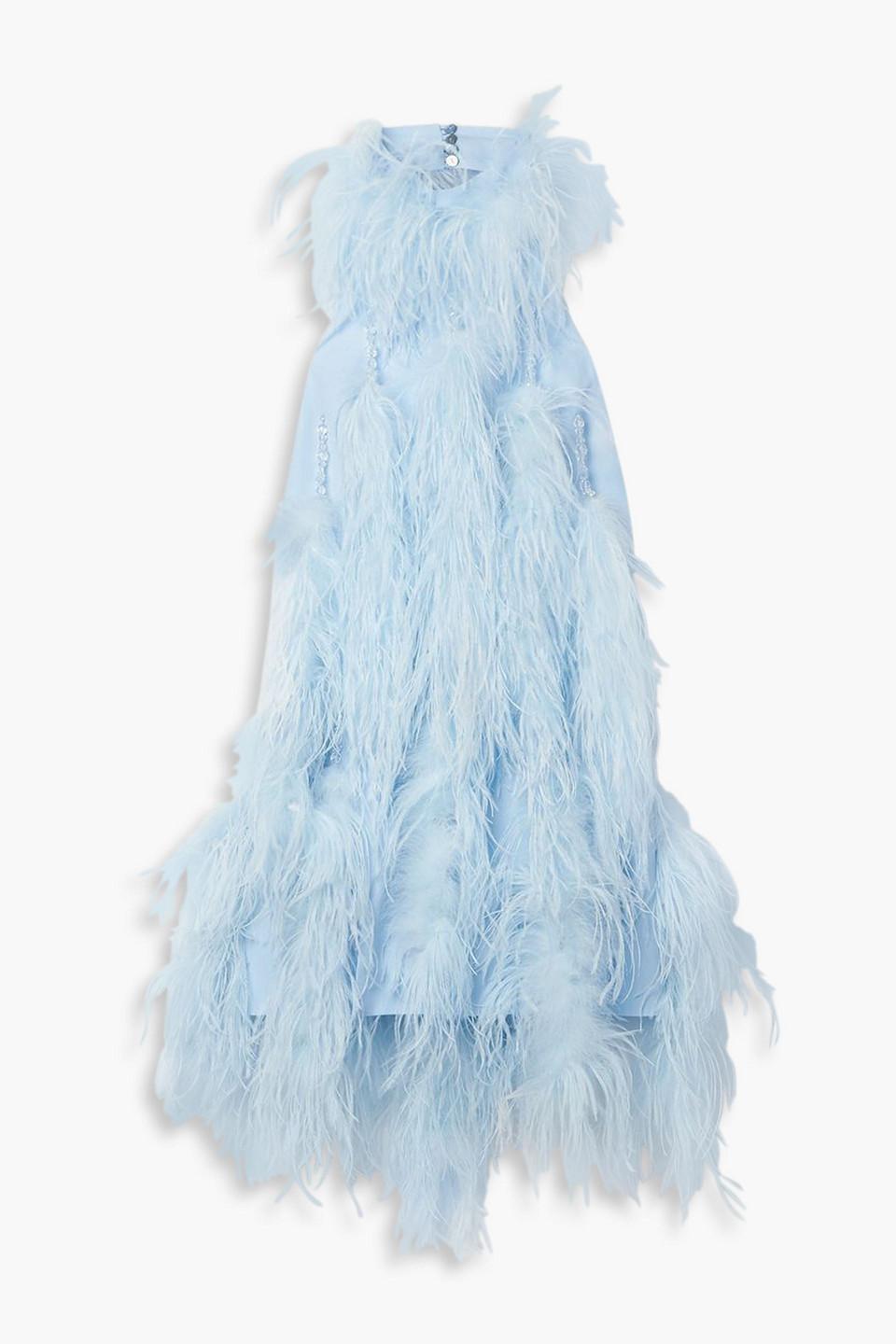 The Attico Josephine Feather And Bead-embellished Crepe Halterneck Mini  Dress in Blue | Lyst UK
