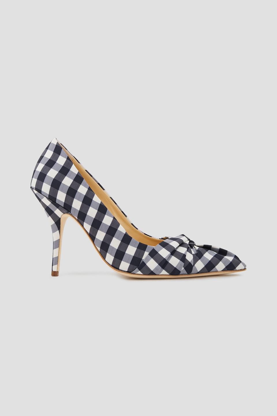 Maje Knotted Gingham Woven Pumps in White | Lyst