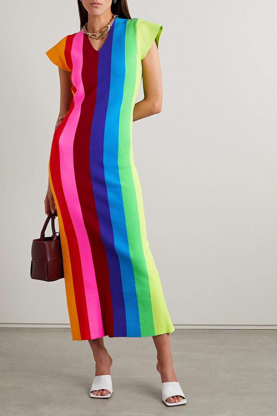 Christopher John Rogers Striped Terry-paneled Knitted Midi Dress in Blue | Lyst Christopher John Rogers Striped Terry-paneled Knitted Midi Dress in Blue | Lyst