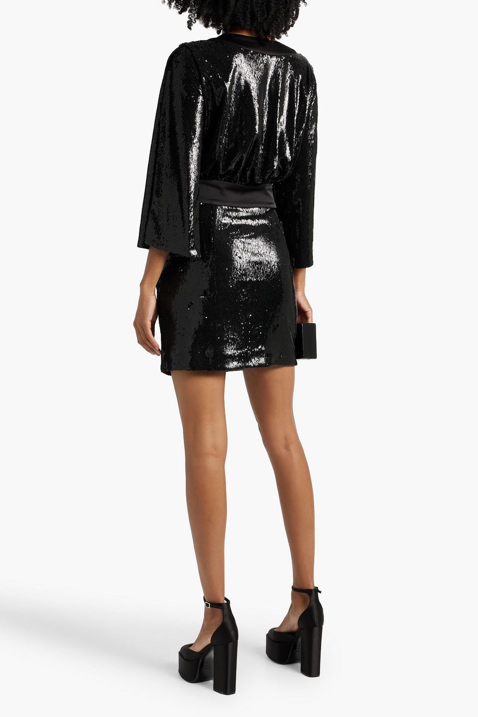 halston heritage black sequin dress Reiss Halston Plunge Neck Sequin Maxi Dress in Black