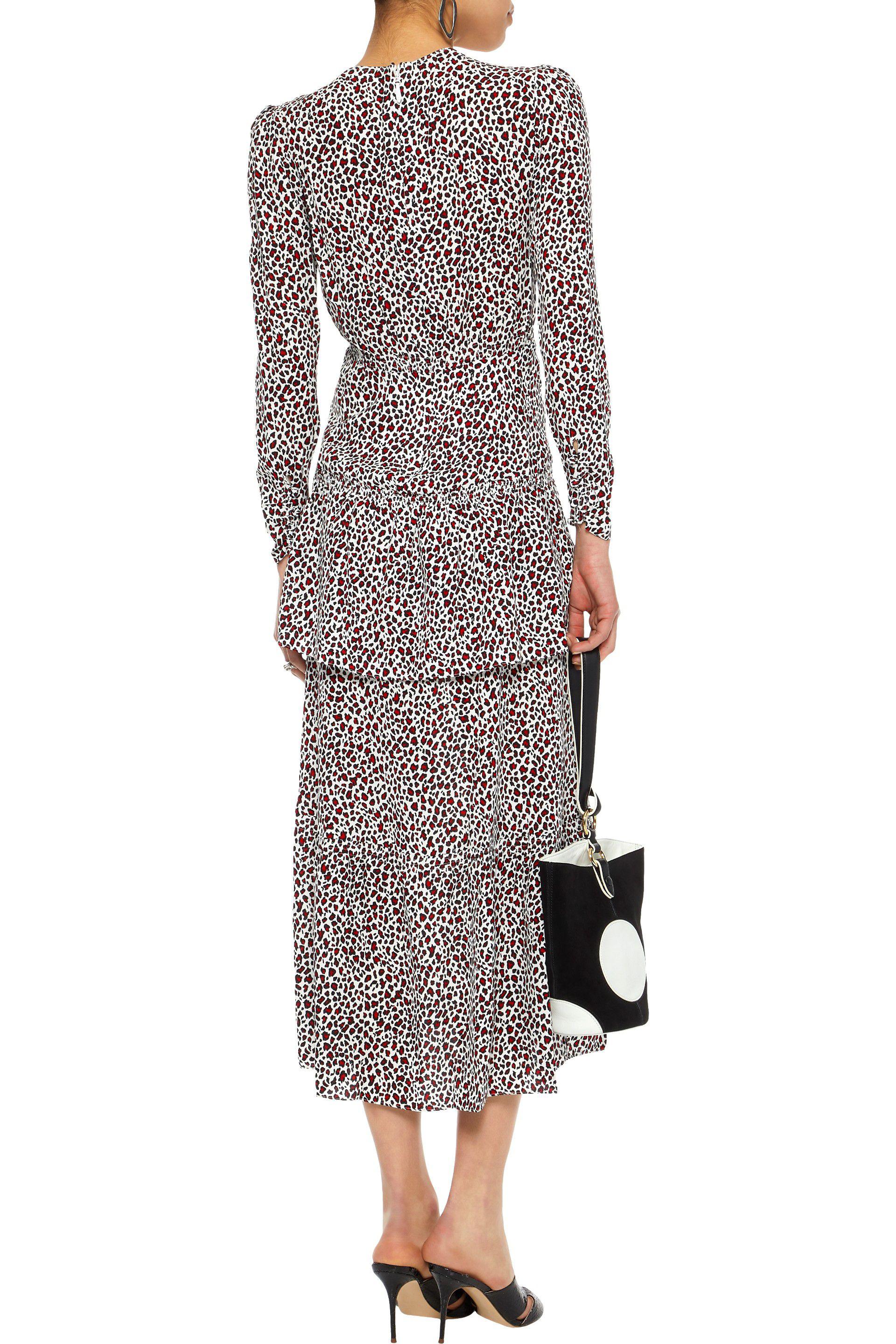 Download A L C Layered Leopard Print Silk Crepe De Chine Midi Dress Animal Print Lyst