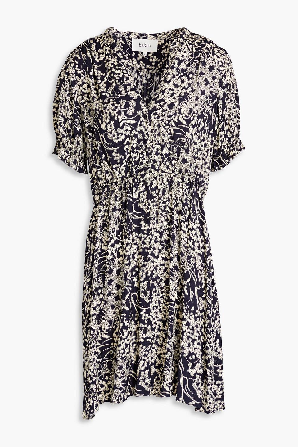 Ba&sh Maia Gathered Floral-print Mousseline Mini Shirt Dress | Lyst