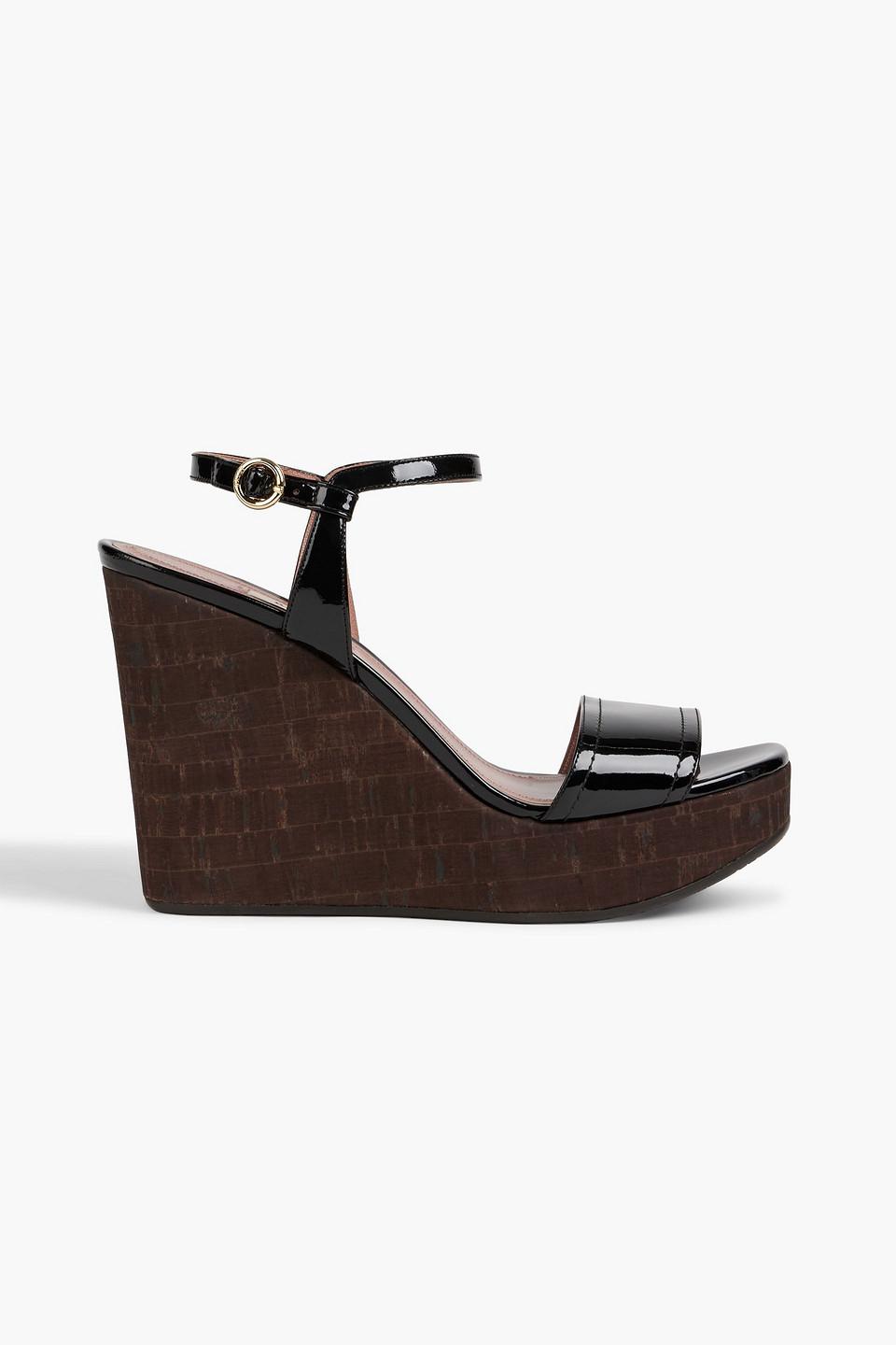 Black patent leather wedge sandals sale