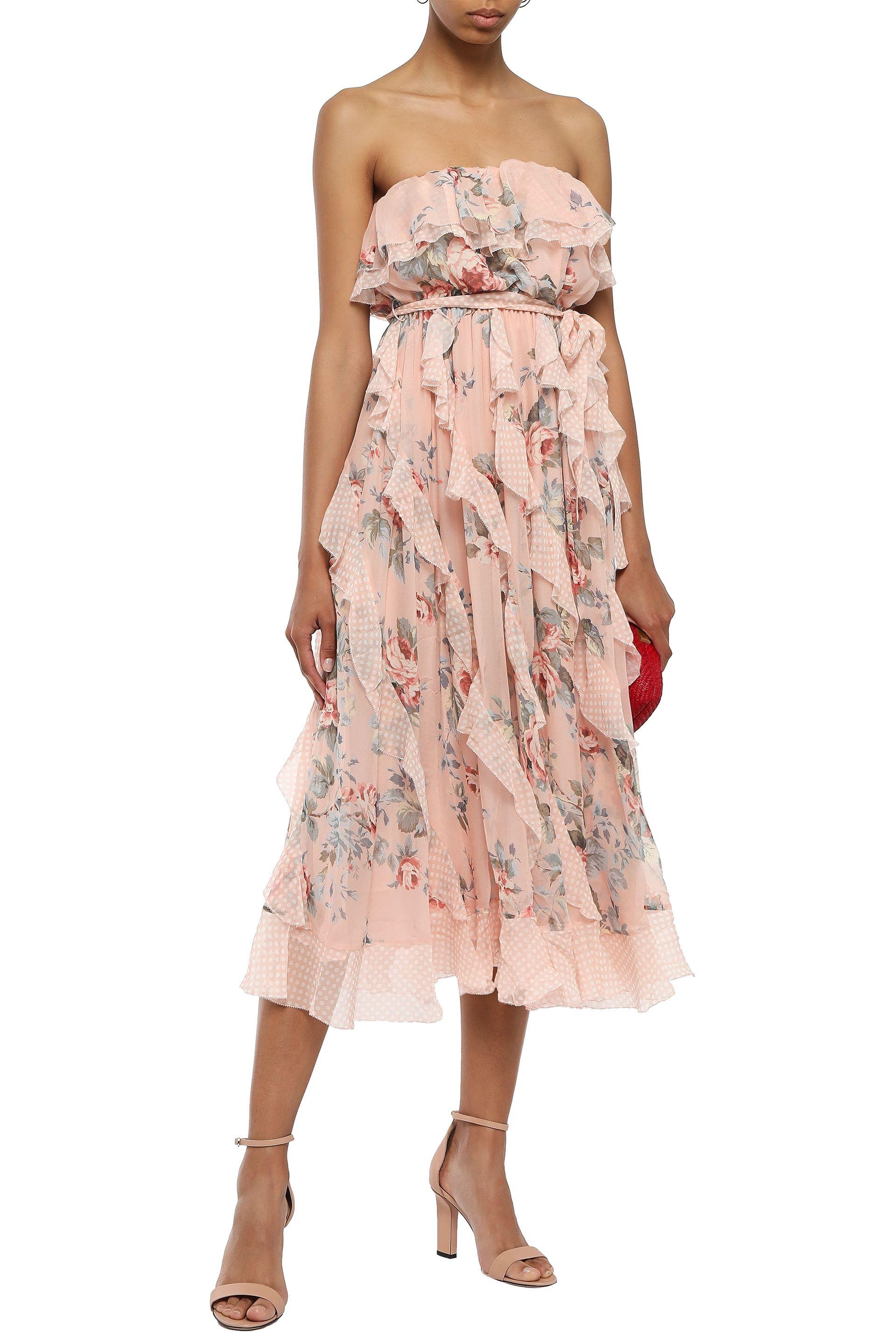 Zimmermann Strapless Printed Midi Dress Peach in Pink Lyst