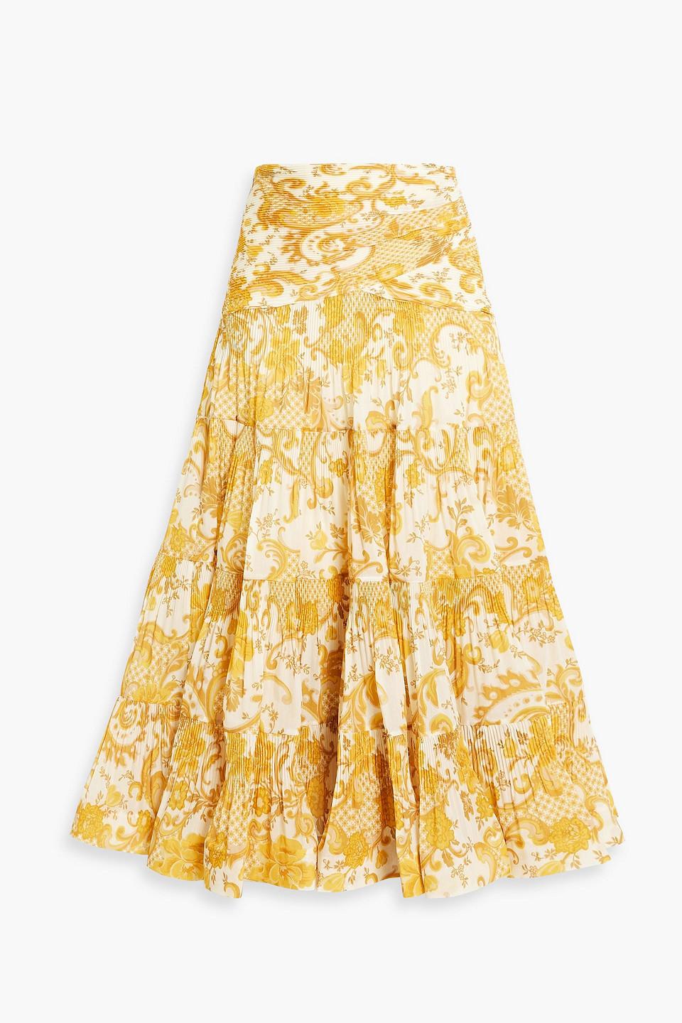 Zimmermann Tiered Printed Plissé-organza Midi Skirt in