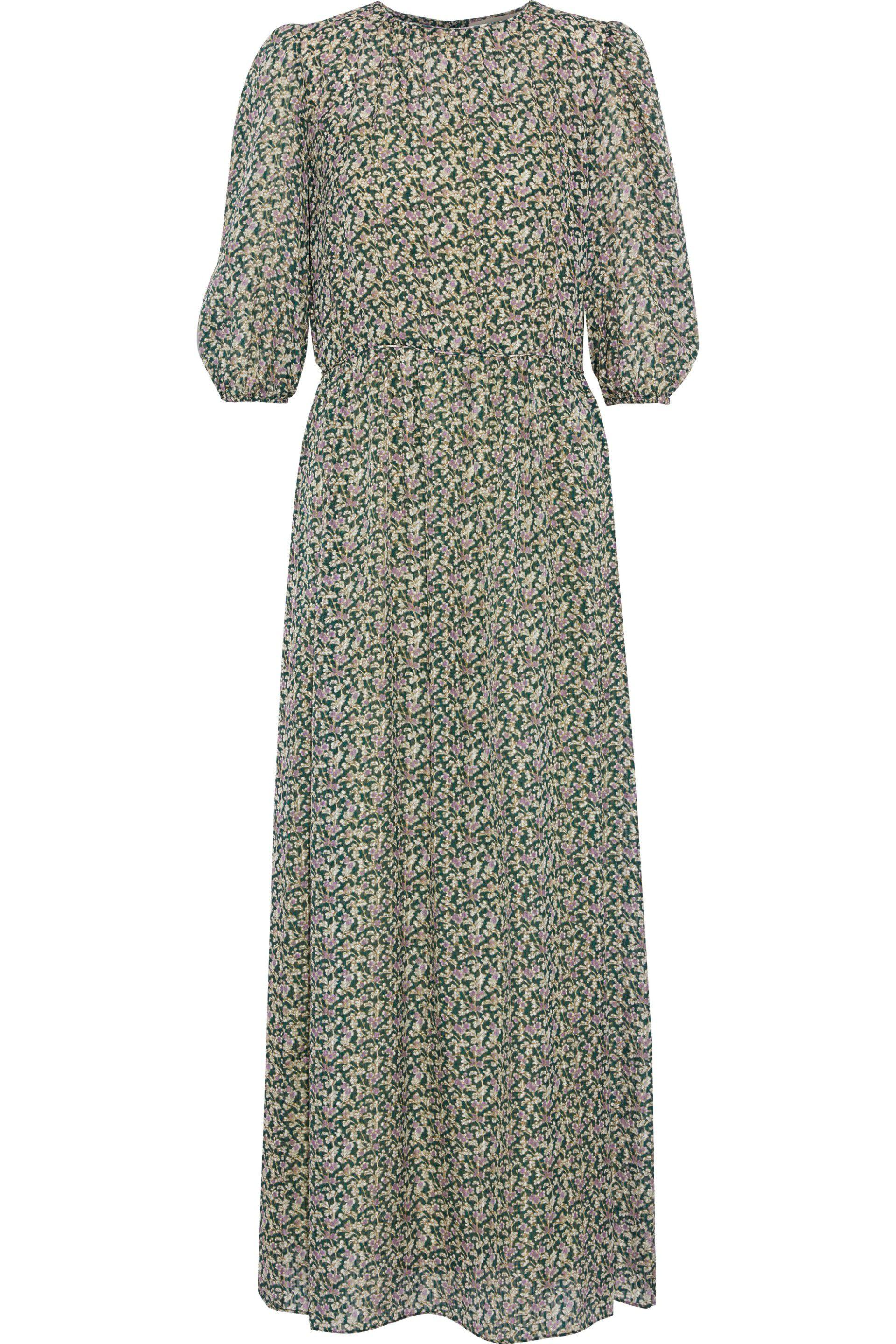 Vanessa Bruno Silk Gathered Printed Seersucker Maxi Dress Green - Lyst