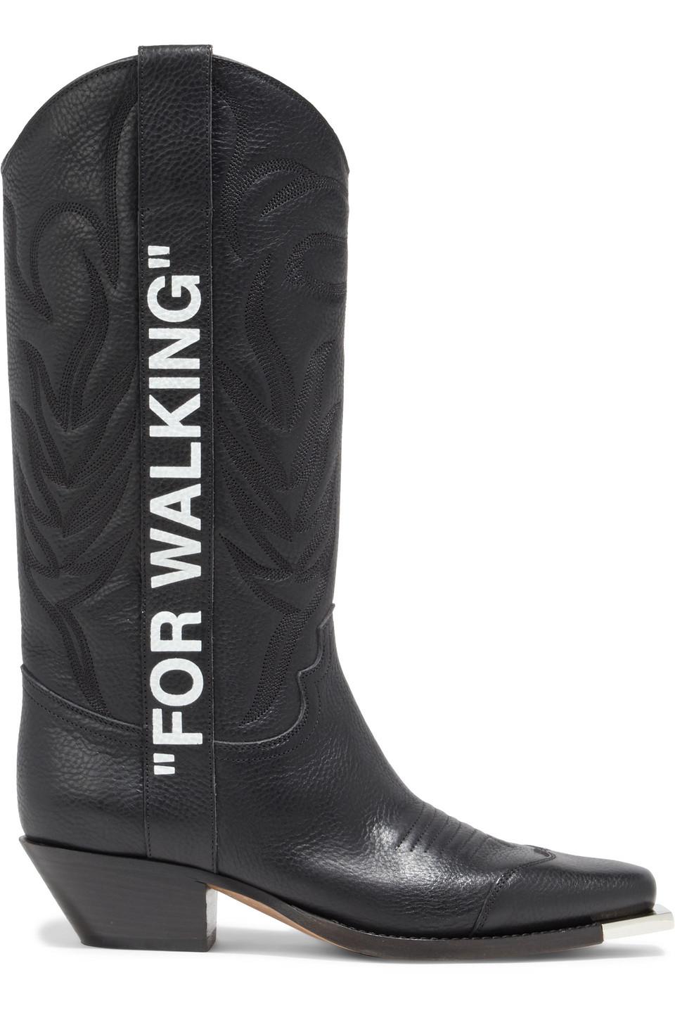 Off-White c/o Virgil Abloh For Walking Printed Pebbled-leather Boots in  Black | Lyst