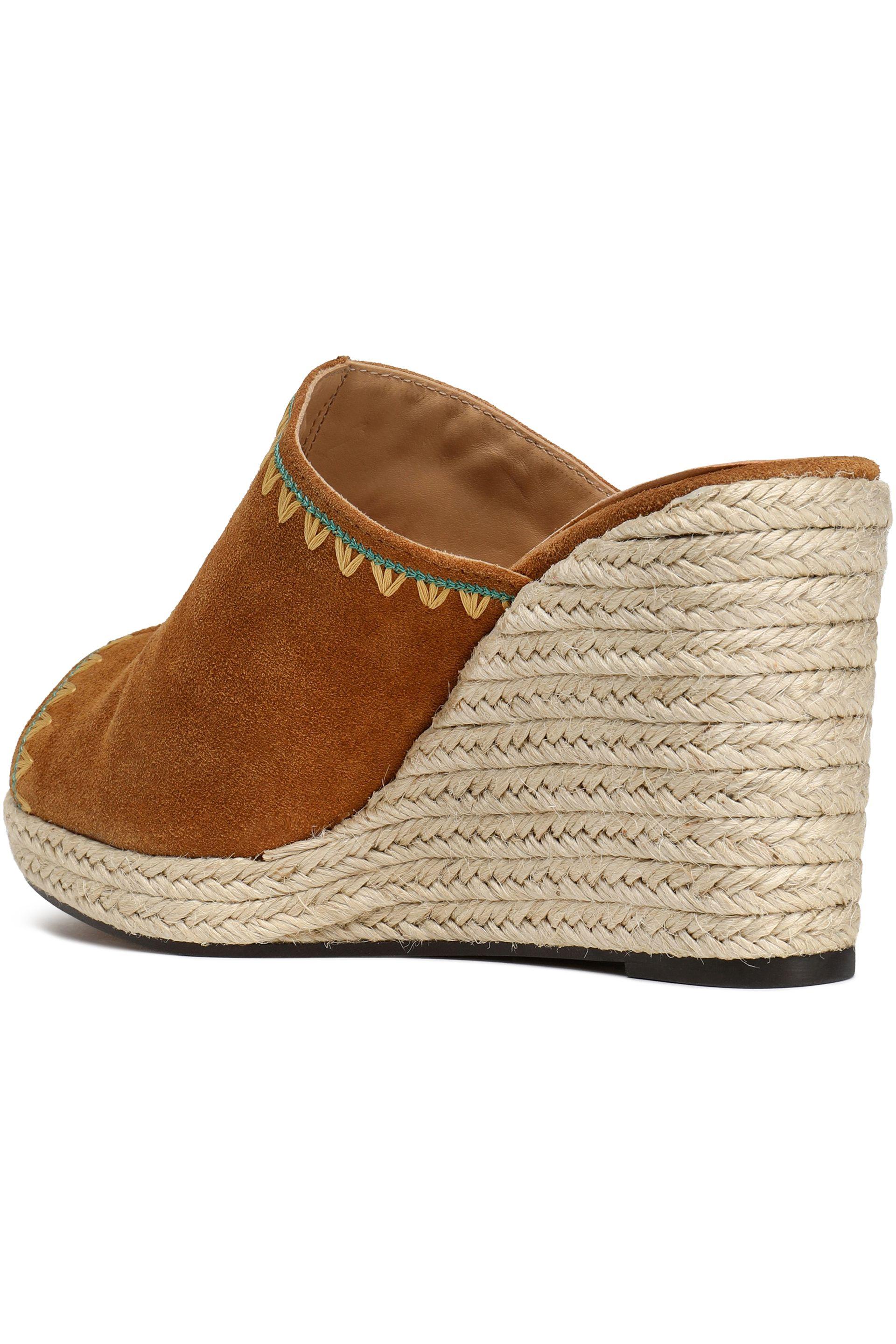 Castaner CastaÃ±er Woman Embroidered Suede Espadrille Wedge Mules Tan in Brown - Lyst