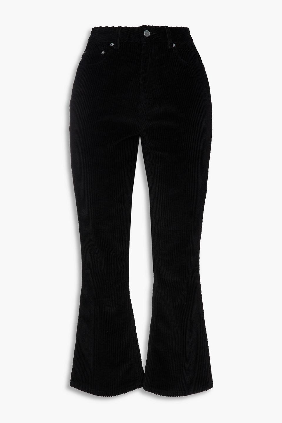 Ganni Betzy Cropped Organic Cotton-corduroy Kick-flare Pants in Black ...