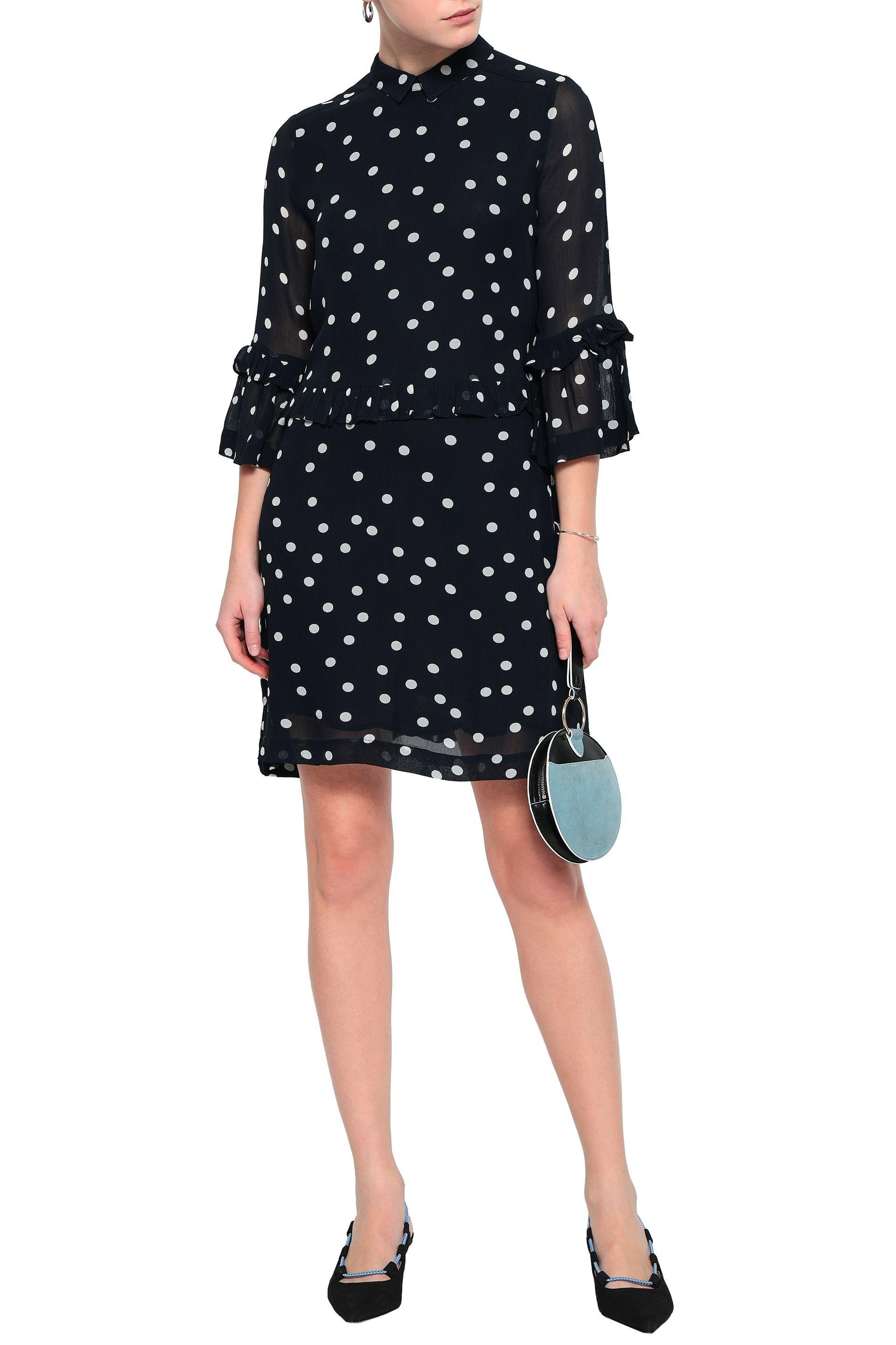 Ganni Marceau Ruffle-trimmed Polka-dot Georgette Mini Dress Midnight Blue |  Lyst Canada