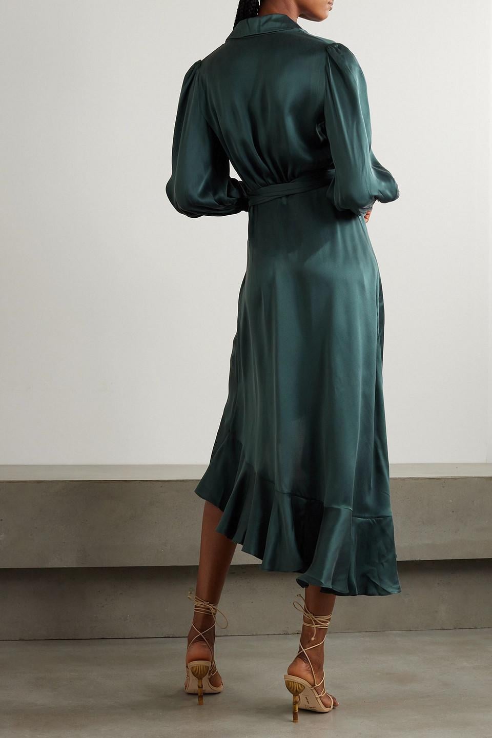 navy blue dress for baby girl Zimmermann Asymmetric ruffled silk-satin midi wrap dress/Event&Wedding/ Gown