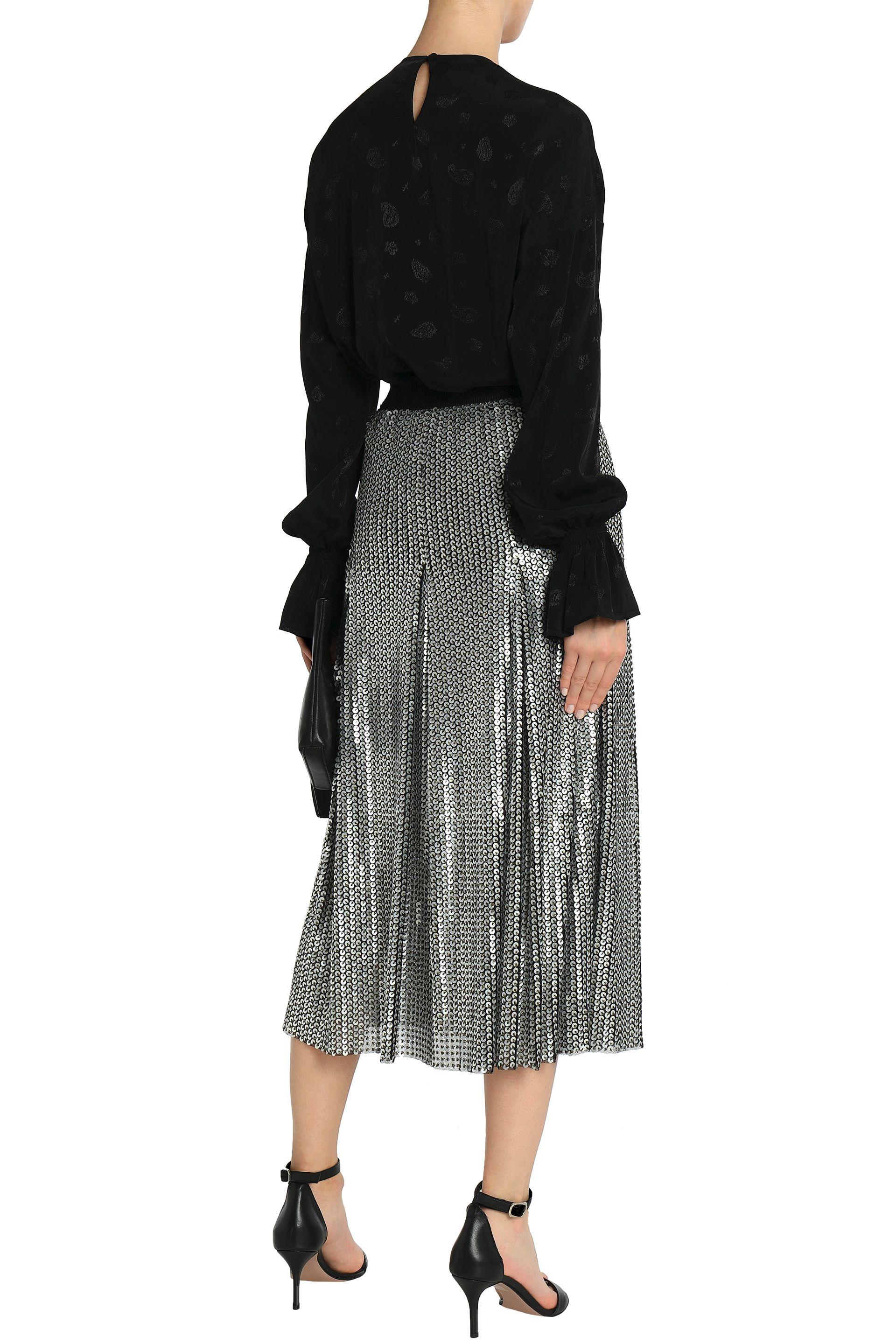 pleated silver sequin skirt