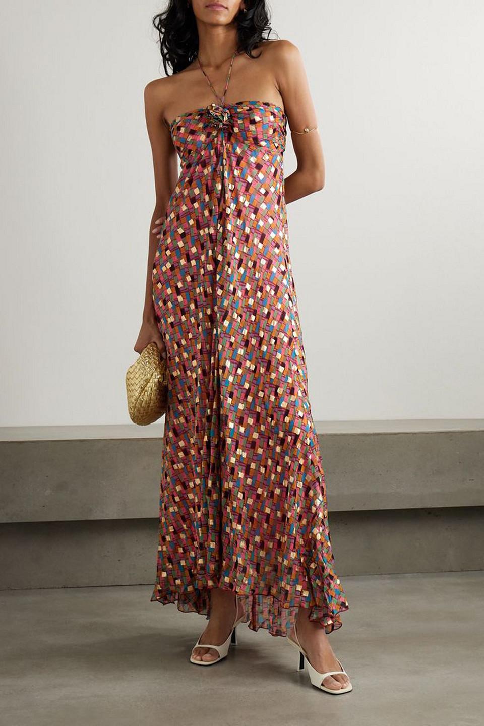 RIXO London Samira Printed Fil Coup Georgette Halterneck Maxi Dress in Red  | Lyst UK