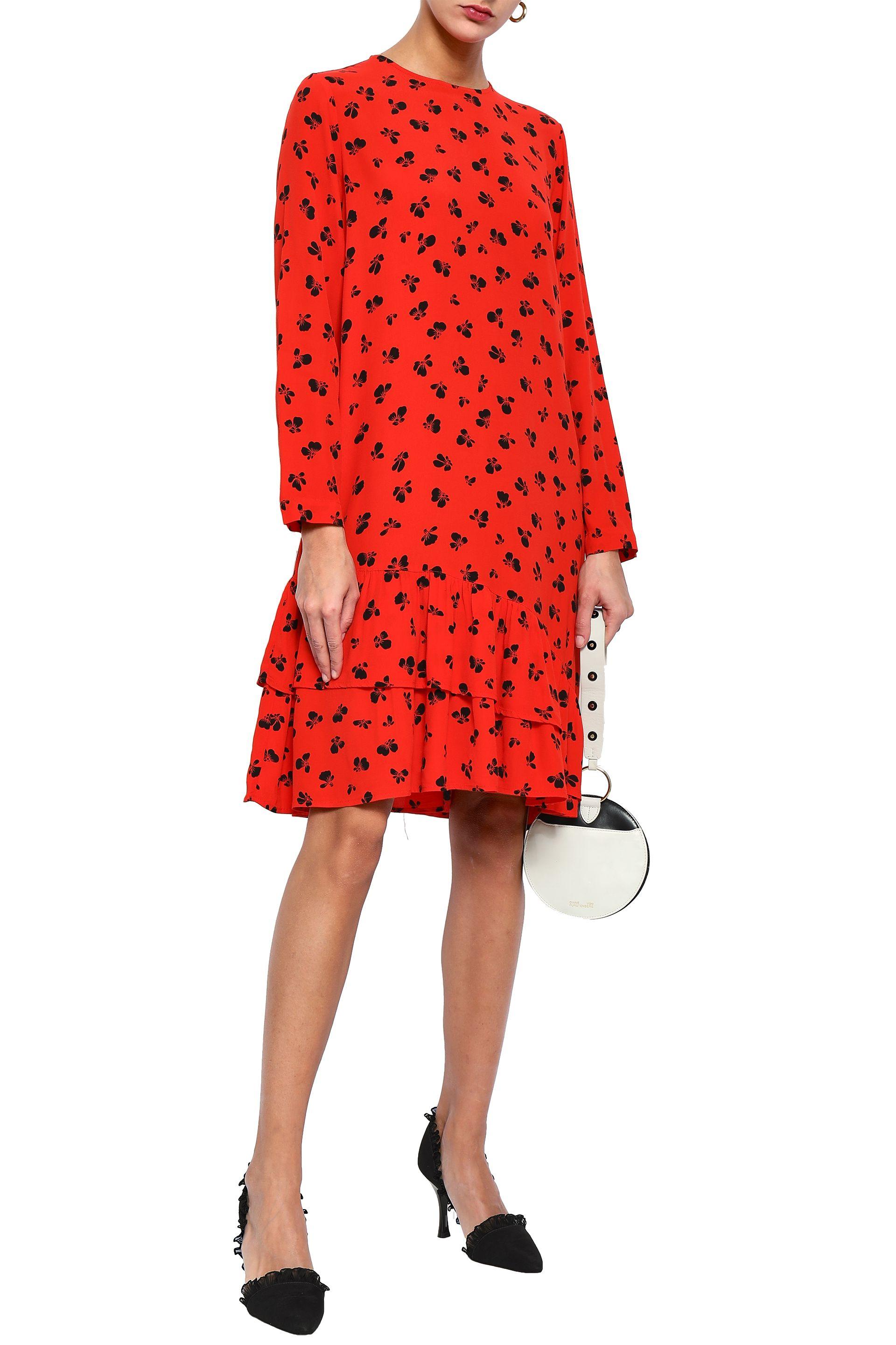 Ganni Synthetic Emory Printed Crepe De Chine Mini Dress in Red - Lyst