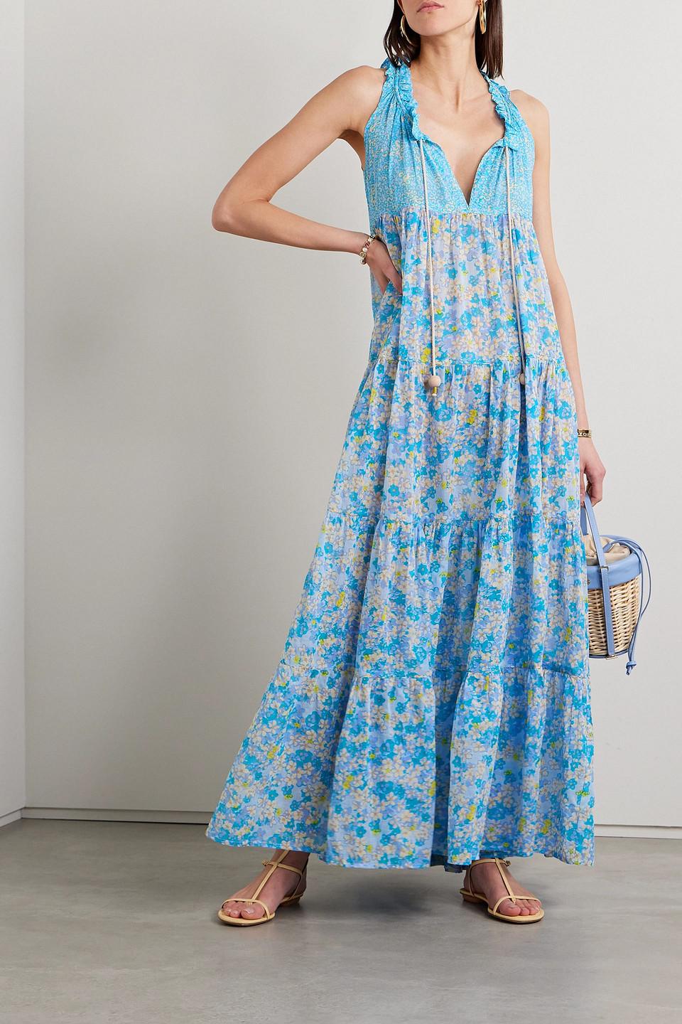 chinese dress ladies Long Hippie Chic Dress in Blue (S)