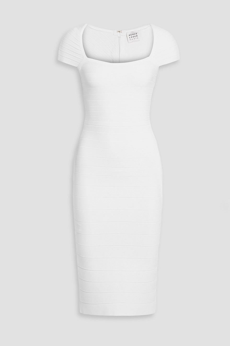 Herv Lger Josie Bandage Midi Dress in White | Lyst