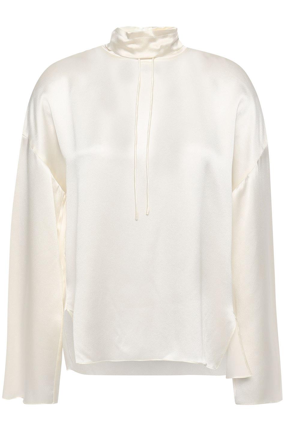Vince Silk-satin Blouse Ivory in White - Lyst